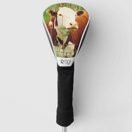 可愛い可愛らしい牛の茶色の緑 ゴルフヘッドカバー (正面)