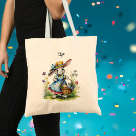 可愛い名パーソナライズされた前ヴィンテージバニーイースタートリート トートバッグ