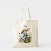 可愛い名パーソナライズされた前ヴィンテージバニーイースタートリート トートバッグ (正面)