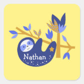 可愛い名前をカスタムするブルーコアラベアーイエロー背景 スクエアシール (正面)