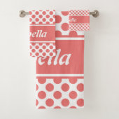 可愛い名前付きピンク&ホワイト水玉模様 バスタオルセット (インサイチュ)