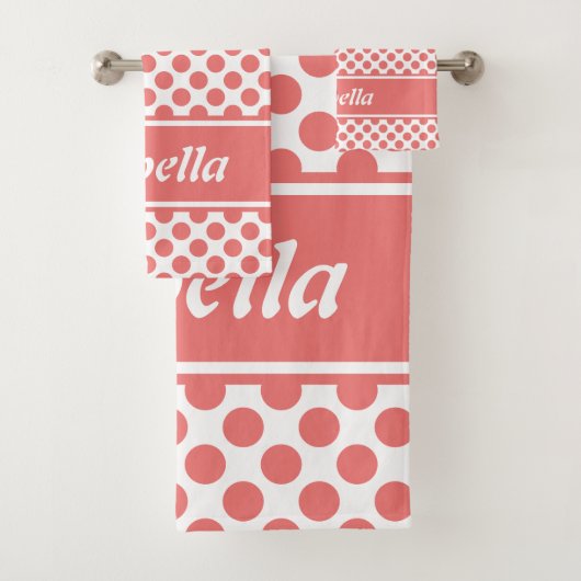 可愛い名前付きピンク&ホワイト水玉模様 バスタオルセット (インサイチュ)