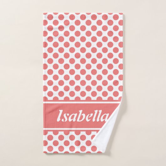 可愛い名前付きピンク&ホワイト水玉模様 バスタオルセット (ハンドタオル)