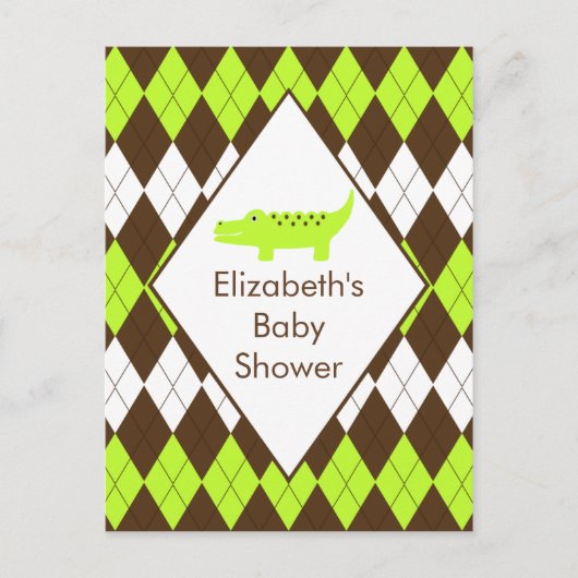 可愛い名門私立校風のアリゲーターベビーシャワーRSVPポストカード インビテーションポストカード (正面)