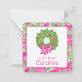 可愛い名門私立校風のクリスマスピンク緑のリース囲い ノートカード (正面)