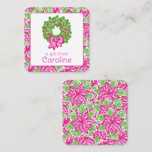 可愛い名門私立校風のクリスマスピンク緑のリース囲い ノートカード (正面/裏面)