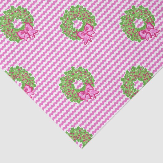 可愛い名門私立校風のクリスマスピンク&グリーンシェブロンリース 薄葉紙 (詳細)