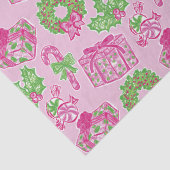 可愛い名門私立校風のクリスマスピンク&グリーンプレゼント&ボウ 薄葉紙 (詳細)