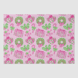 可愛い名門私立校風のクリスマスピンク&グリーンプレゼント&ボウ 薄葉紙