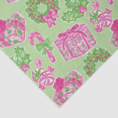 可愛い名門私立校風のクリスマスピンク&グリーンプレゼント&ボウ 薄葉紙 (詳細)