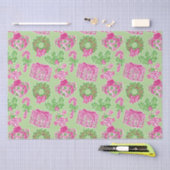 可愛い名門私立校風のクリスマスピンク&グリーンプレゼント&ボウ 薄葉紙 (クラフト)