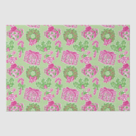 可愛い名門私立校風のクリスマスピンク&グリーンプレゼント&ボウ 薄葉紙