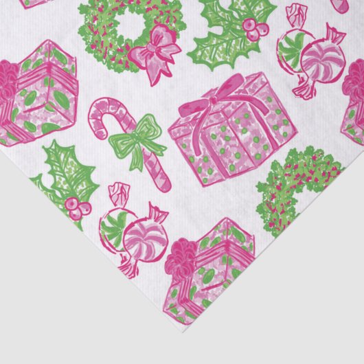 可愛い名門私立校風のクリスマスピンク&グリーンプレゼント&ボウ 薄葉紙 (詳細)