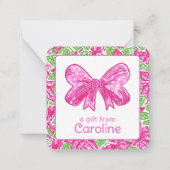 可愛い名門私立校風のクリスマスピンク&グリーンボウ囲い ノートカード (正面)