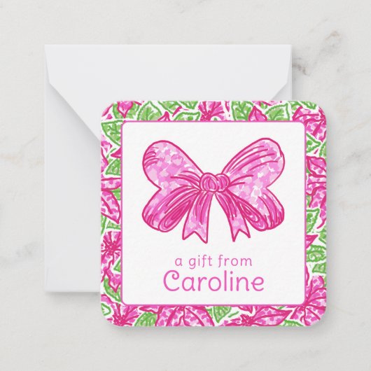 可愛い名門私立校風のクリスマスピンク&グリーンボウ囲い ノートカード (正面)