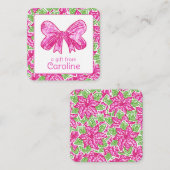 可愛い名門私立校風のクリスマスピンク&グリーンボウ囲い ノートカード (正面/裏面)