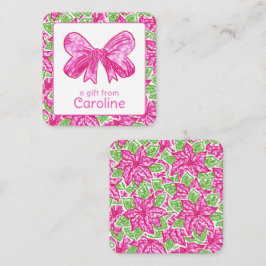 可愛い名門私立校風のクリスマスピンク&グリーンボウ囲い ノートカード