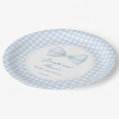 可愛い名門私立校風のブルーのボウタイboho男の赤ちゃんシャワー ペーパープレート (アングル)