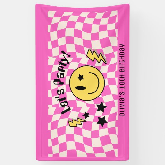 可愛い名門私立校風のY2Kホットピンクレトロ誕生日バナー 横断幕 (縦)