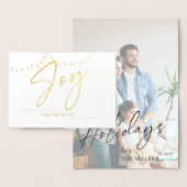 可愛い喜び写真の家族の名文字列ライトクリスマス 箔カード (ディスプレー)