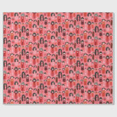 可愛い図解入りの、写真付きのこ日本のけしピンク ラッピングペーパー (フラット)