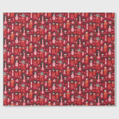 可愛い図解入りの、写真付きのこ日本のけしレッド ラッピングペーパー (フラット)