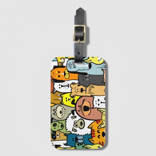 可愛い図解入りの、写真付きのペットの背景 ラゲッジタグ (正面縦)