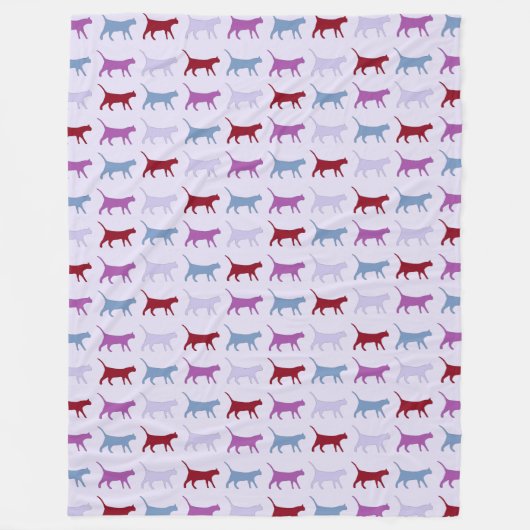 可愛い図解入りの、写真付きの猫歩く紫 フリースブランケット (正面)