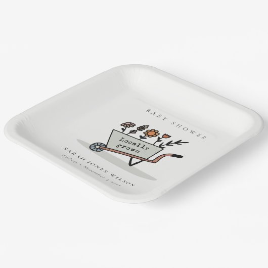 可愛い地元で育ったグレーのフローラカート赤ちゃんシャワー ペーパープレート (傾斜あり)