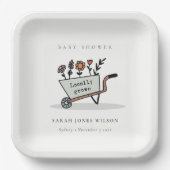 可愛い地元で育ったグレーのフローラカート赤ちゃんシャワー ペーパープレート (正面)