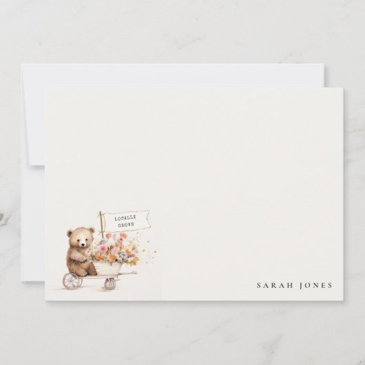可愛い地元で育ったテディフローラカート赤ちゃんシャワー ノートカード (正面)