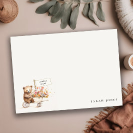 可愛い地元で育ったテディフローラカート赤ちゃんシャワー ノートカード