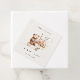 可愛い地元で育ったテディフローラカート赤ちゃんシャワー フェイバータグ