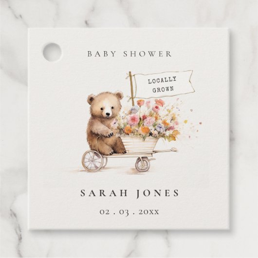 可愛い地元で育ったテディフローラカート赤ちゃんシャワー フェイバータグ (正面)