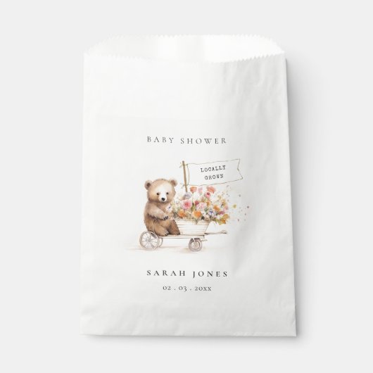 可愛い地元で育ったテディフローラカート赤ちゃんシャワー フェイバーバッグ (正面)