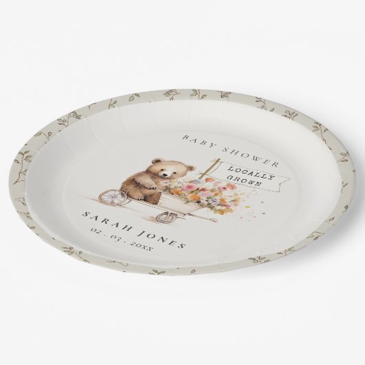 可愛い地元で育ったテディフローラカート赤ちゃんシャワー ペーパープレート (アングル)