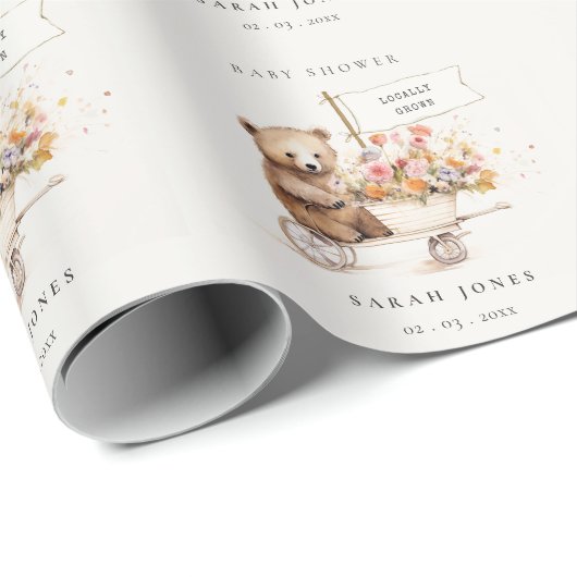 可愛い地元で育ったテディフローラカート赤ちゃんシャワー ラッピングペーパー (ロールコーナー)