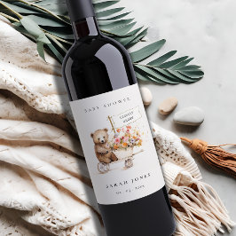 可愛い地元で育ったテディフローラカート赤ちゃんシャワー ワインラベル