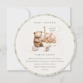 可愛い地元で育ったテディフローラカート赤ちゃんシャワー 招待状 (正面)