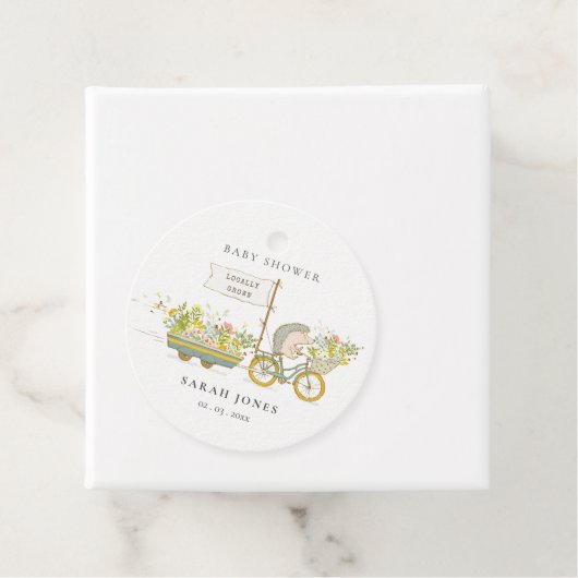 可愛い地元で育ったハリネズミのフローラバイクベビーシャワー フェイバータグ (インサイチュ)