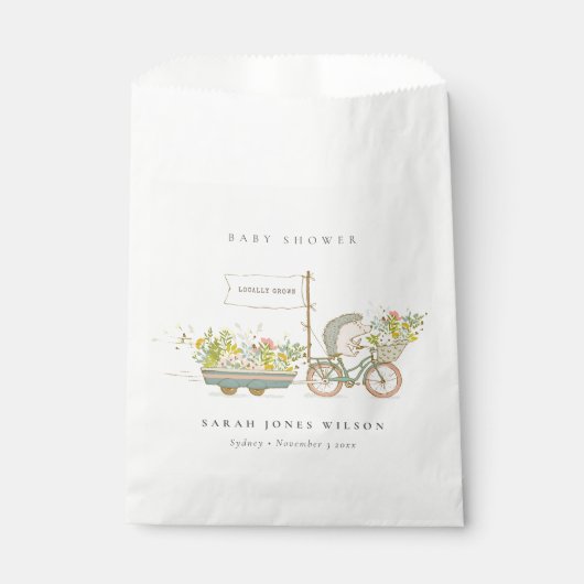 可愛い地元で育ったハリネズミのフローラバイクベビーシャワー フェイバーバッグ (正面)