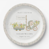 可愛い地元で育ったハリネズミのフローラバイクベビーシャワー ペーパープレート (正面)