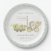 可愛い地元で育ったハリネズミのフローラバイクベビーシャワー ペーパープレート (正面)