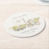 可愛い地元で育ったハリネズミのフローラバイクベビーシャワー ラウンドペーパーコースター (アングル)