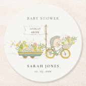 可愛い地元で育ったハリネズミのフローラバイクベビーシャワー ラウンドペーパーコースター (正面)