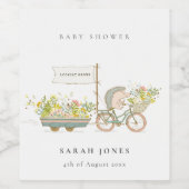 可愛い地元で育ったハリネズミのフローラバイクベビーシャワー ワインラベル (シングルラベル)