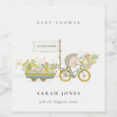 可愛い地元で育ったハリネズミのフローラバイクベビーシャワー ワインラベル (シングルラベル)