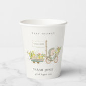 可愛い地元で育ったハリネズミのフローラバイクベビーシャワー 紙コップ (裏面)