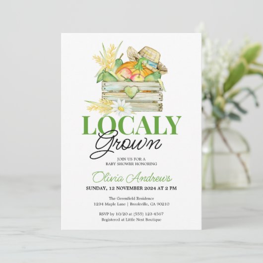 可愛い地元で育ったファーマーズマーケットベビーシャワー 招待状 (スタンド正面)