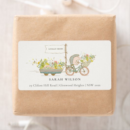 可愛い地元で育ったヘッジホッグのフローラバイクアドレス ラベル (インサイチュ)